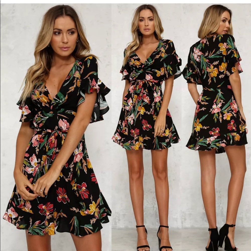 New! Floral Flutter Sleeve Dress - Picture 2 of 3